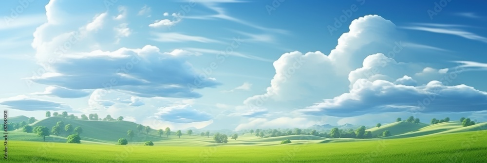 Peaceful Green Meadow with Fluffy Clouds Peaceful Green Meadow with Fluffy Clouds
