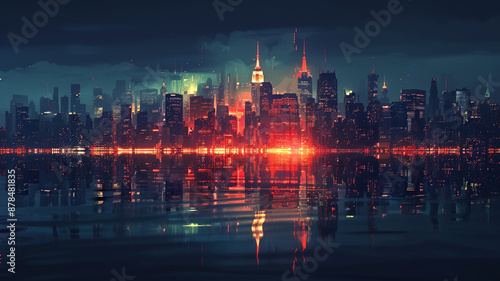 A minimalist representation of a luminous cityscape at night.