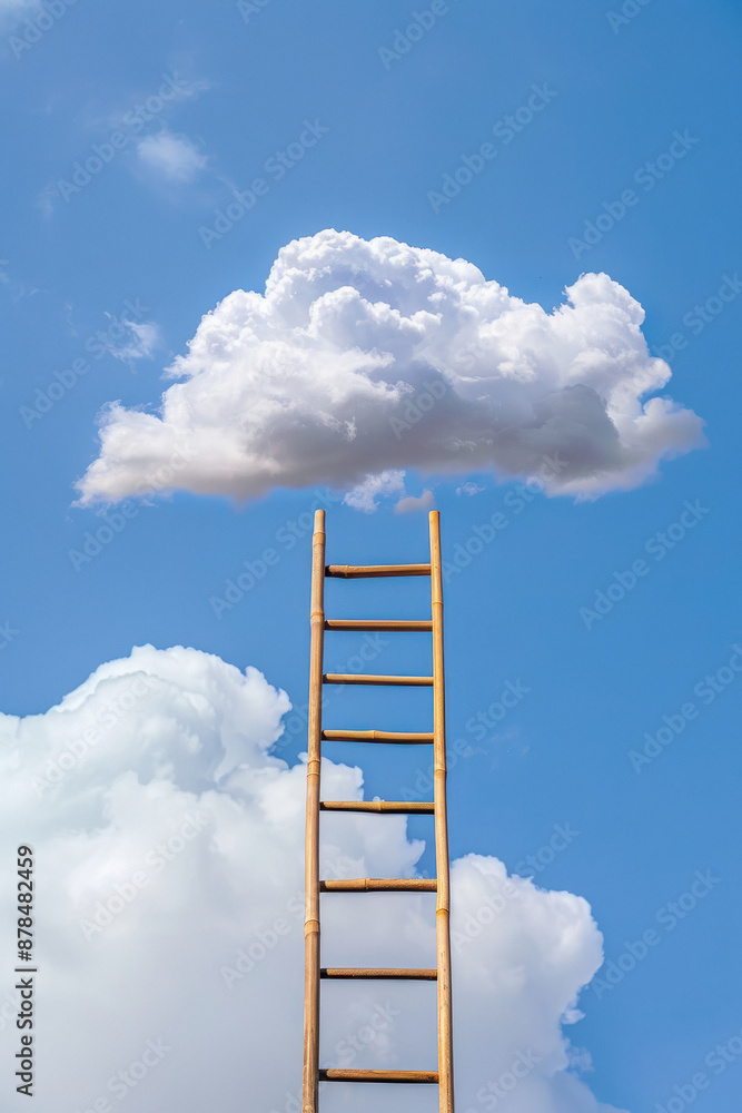 Conceptual image of a stepladder leading up to fluffy white clouds in the sky Conceptual image of a stepladder leading up to fluffy white clouds in the sky