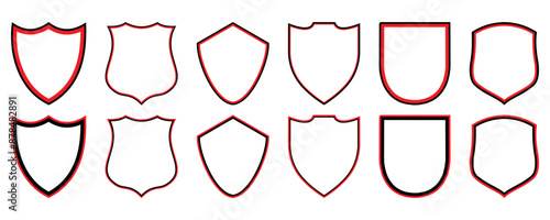 Set Of Badge Shield. Club Badge Police Badge And Crest. Logo For Arms, Security, Soccer And Army. Emblem Of Football Club. Shield For Coat. Icon Vector Label. Isolated On Transparent Background.