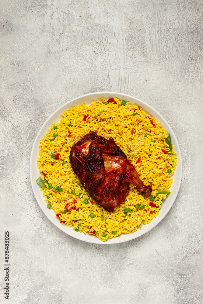 Fototapeta premium kabsa, rice with chicken, Saudi Arabian dish, national dish, homemade, no people,