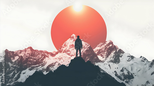 Adventure Timelapse Photography Concept with 3D Flat Icon of Individual and GoPro Mountain Range on White Background