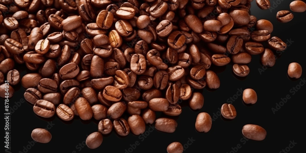 Obraz premium Roasted Coffee Beans On Black Background