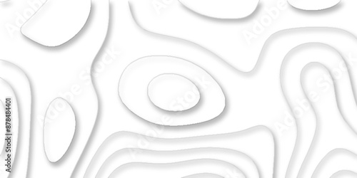 vector illustration 3d papercut wave line geometric curved white background, Topographic map of geology and contour map, papercut and multi layer cutout geometric white abstract pattern background.