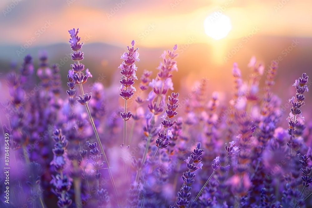 A serene sunrise over a field of lavender, with the soft morning light illuminating the purple blooms and the fresh scent filling the air A serene sunrise over a field of lavender, with the soft morning light illuminating the purple blooms and the fresh scent filling the air