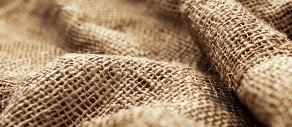 Close-up of woven cotton fabric with beige and brown flecks, against a textured burlap background, allowing space for text in the image. image with copy space Close-up of woven cotton fabric with beige and brown flecks, against a textured burlap background, allowing space for text in the image. image with copy space