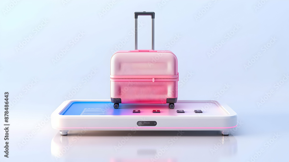 3D Flat Icon of Individual with Smart Luggage Scale for Efficient Travel Packing Technology Assisted Packing Concept with Copy Space on White Background 3D Flat Icon of Individual with Smart Luggage Scale for Efficient Travel Packing Technology Assisted Packing Concept with Copy Space on White Background