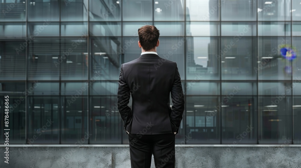 Businessman in Suit from Behind: Symbolizing Leadership Challenges and Decisions - Concept of Corporate Responsibility Businessman in Suit from Behind: Symbolizing Leadership Challenges and Decisions - Concept of Corporate Responsibility