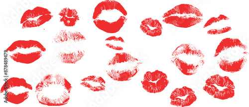 Lipstick kiss with lips print. Vector kiss mark imprint