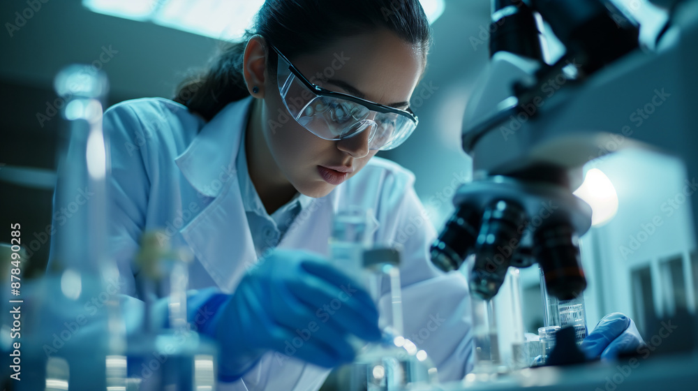 Dedicated Female Scientist Conducting Research Using Microscope in a Laboratory Setting Dedicated Female Scientist Conducting Research Using Microscope in a Laboratory Setting
