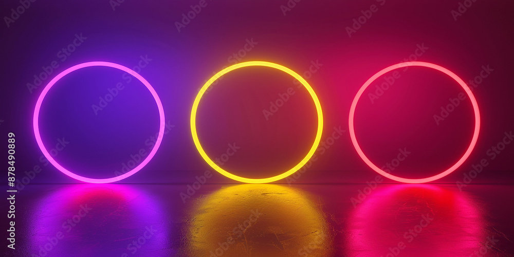 Three neon glowing lights close up color night Three neon glowing lights close up color night