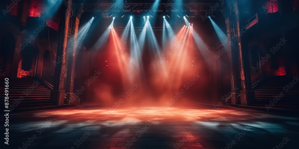 Fototapeta premium Stage Lights ,Empty stage with spotlight illuminated the stage, Theater stage with light