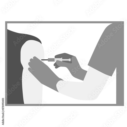 Covid-19 Vacctination Banner. Hand of medical staff injecting Covid-19 vaccine in syringe to arm muscle. Let's get vaccinated. Let's Stop Covid-19. Promotion. Encouragement. Vector Illustration