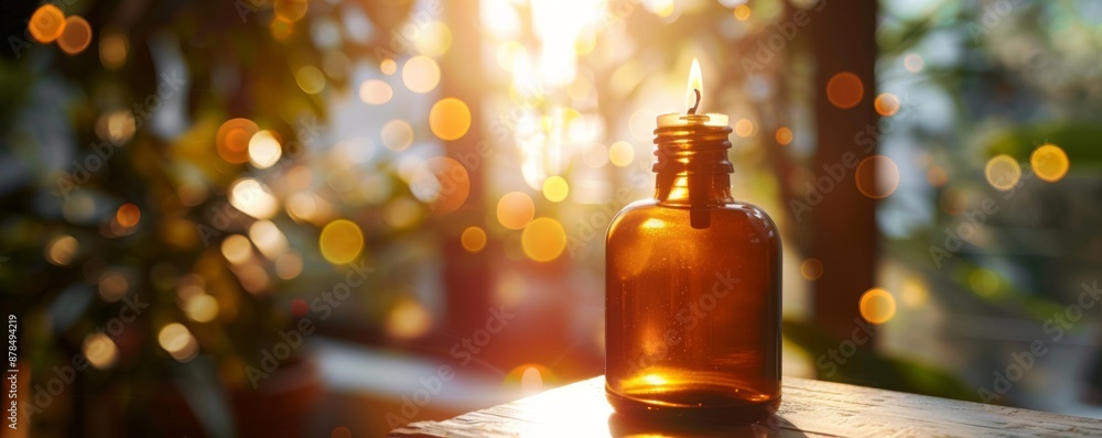 Aroma oil difuser in nice modern interior, panorama banner. Generative AI. Aroma oil difuser in nice modern interior, panorama banner. Generative AI.