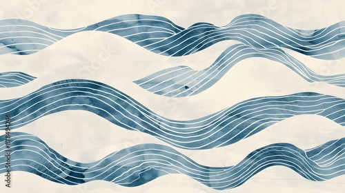 Simplistic design featuring minimalist waves and lines, inspired by Japanese watercolor techniques