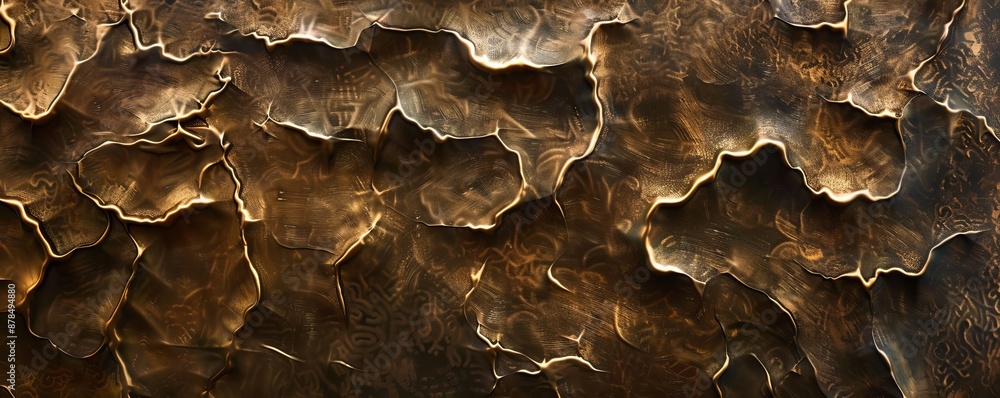 Abstract copper background with a textured surface, forming a pattern of waves and reliefs, creating a sense of depth and movement Abstract copper background with a textured surface, forming a pattern of waves and reliefs, creating a sense of depth and movement