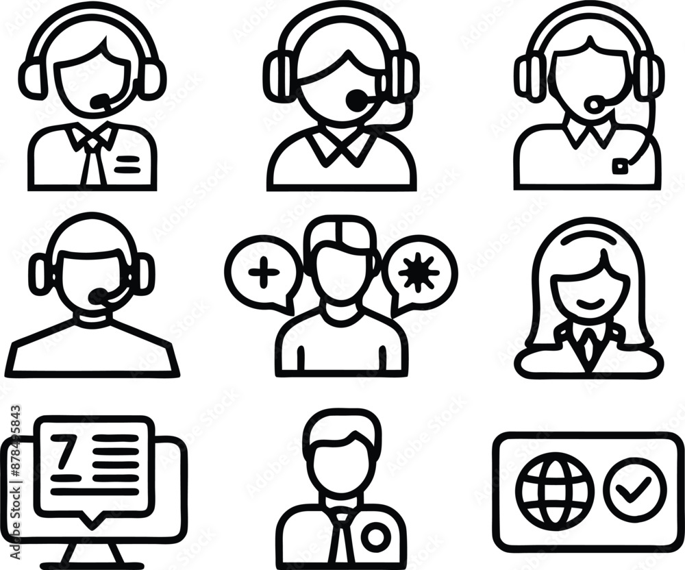 set of Customer service and support icon. support, service, help, business, customer, technology, call, online, contact set of Customer service and support icon. support, service, help, business, customer, technology, call, online, contact