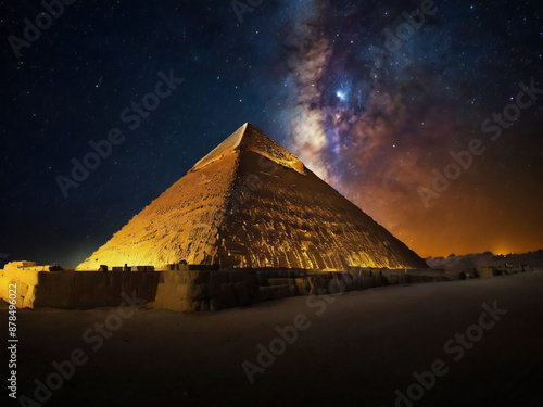 Starry sky and Egyptian pyramids