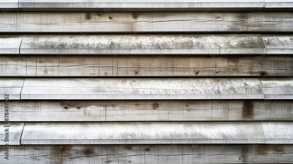 Close-up of horizontal wooden siding with weathered and stained patterns, offering a rustic texture. Close-up of horizontal wooden siding with weathered and stained patterns, offering a rustic texture.