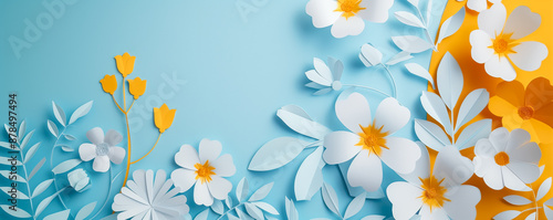 Abstract illustration cutting from paper of the twigs and flowers. Simple background.