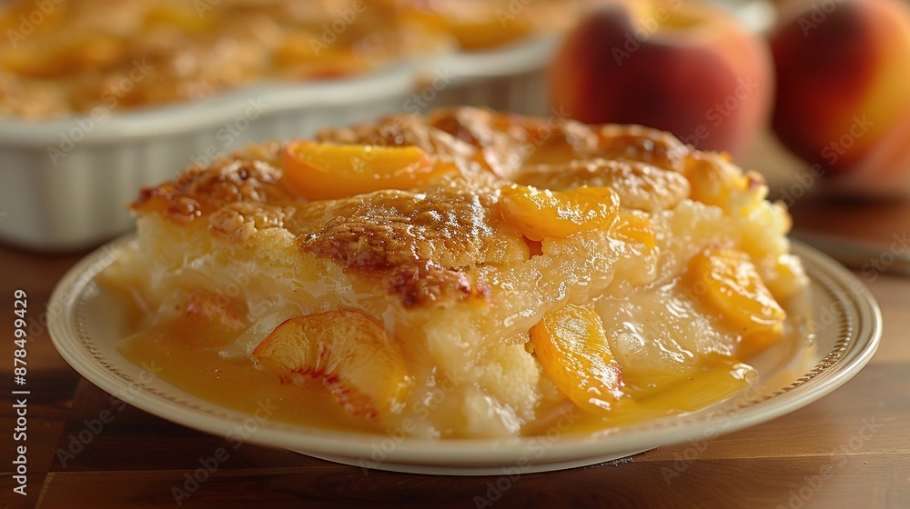 A close-up of a plate of food on a table, featuring bowls of peaches in the foreground and background A close-up of a plate of food on a table, featuring bowls of peaches in the foreground and background