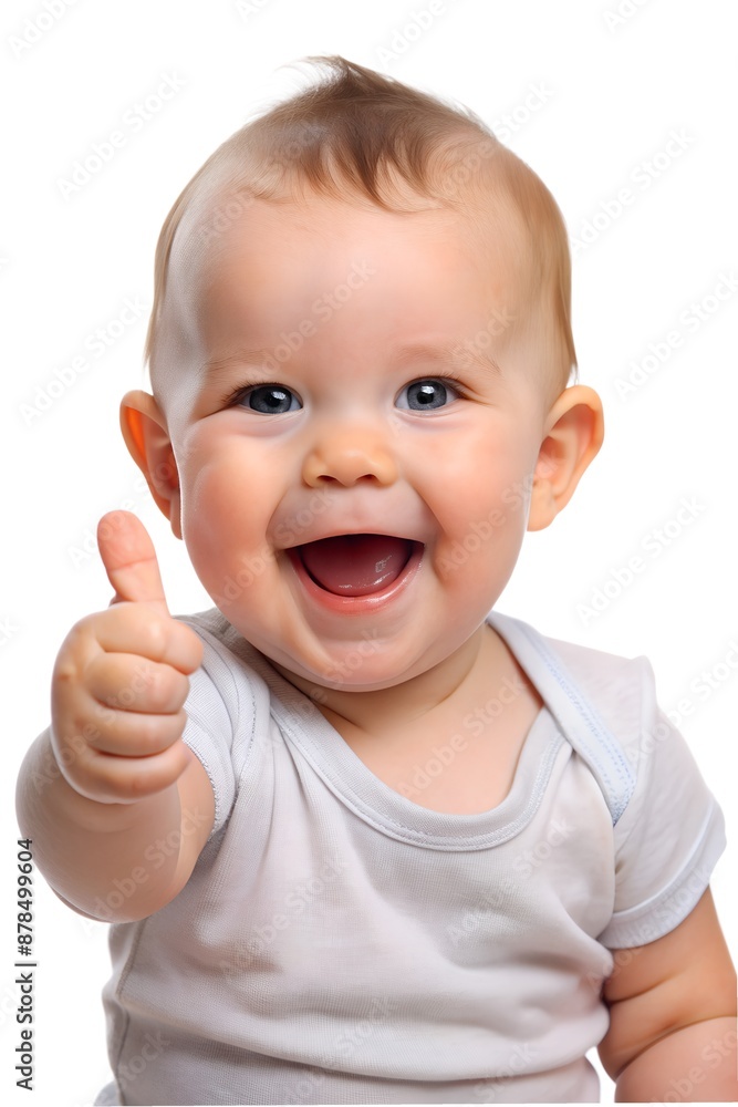 Cute Baby happy raising thumb up in png transparent background