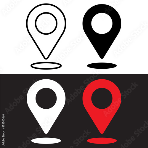 set of icons Location Pin, Map Pin, Place, Location, Address, location icon. Vector map pin, red pin on white background.