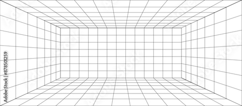 Abstract perspective grid line room background design. vector gradient gray stock line abstract pattern transparent white background and texture, creative diamond template and texture.