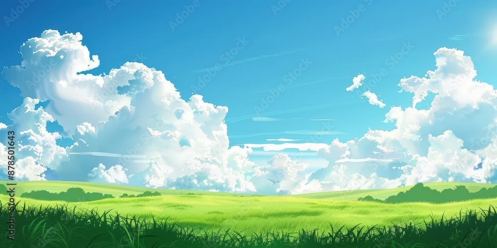 Tranquil Green Field Under a Bright Blue Sky, natural landscape with green grass field, nature backgroud Tranquil Green Field Under a Bright Blue Sky, natural landscape with green grass field, nature backgroud