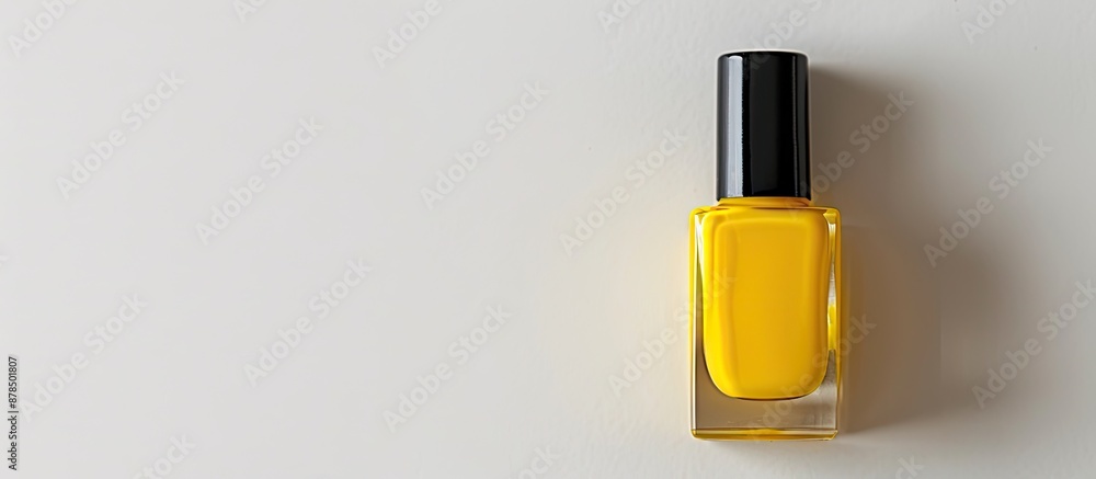 Nail polish bottle in yellow hue set against a white backdrop; suitable for a copy space image. Nail polish bottle in yellow hue set against a white backdrop; suitable for a copy space image.