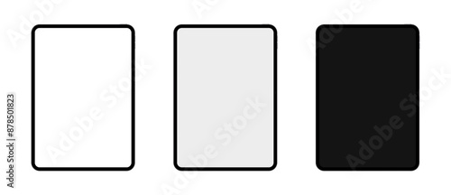 3 tablets with different screens. Empty, white and bank screen.