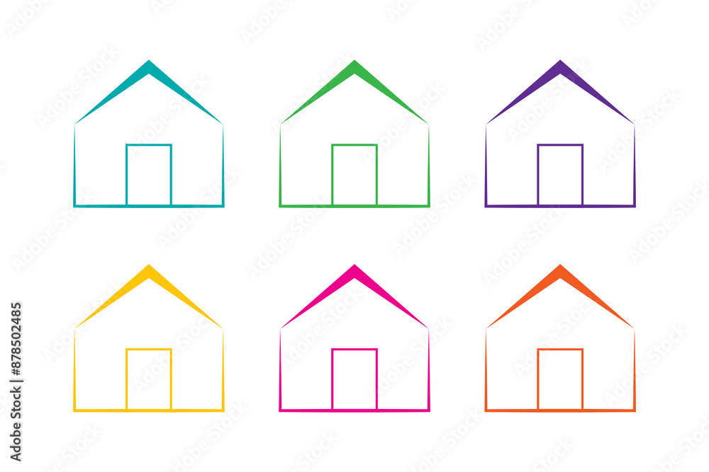 Set Of Colorful Home Icon Isolated On White Background. Vector Illustration. Business. Outline Set Of Colorful Home Icon Isolated On White Background. Vector Illustration. Business. Outline
