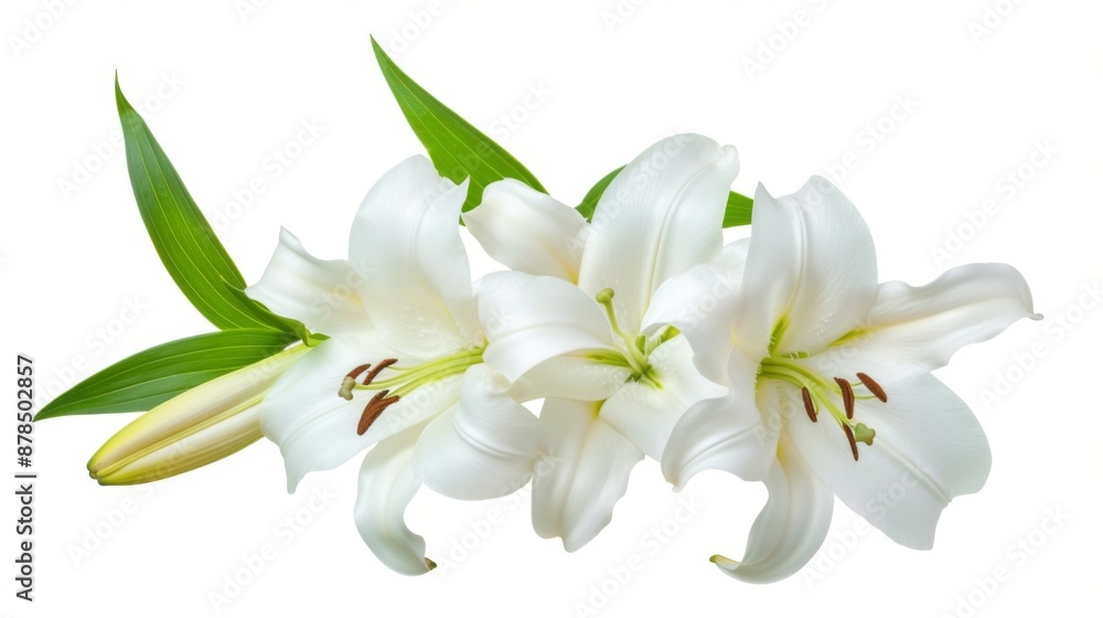 Branch of white lilies isolated on a white background Branch of white lilies isolated on a white background