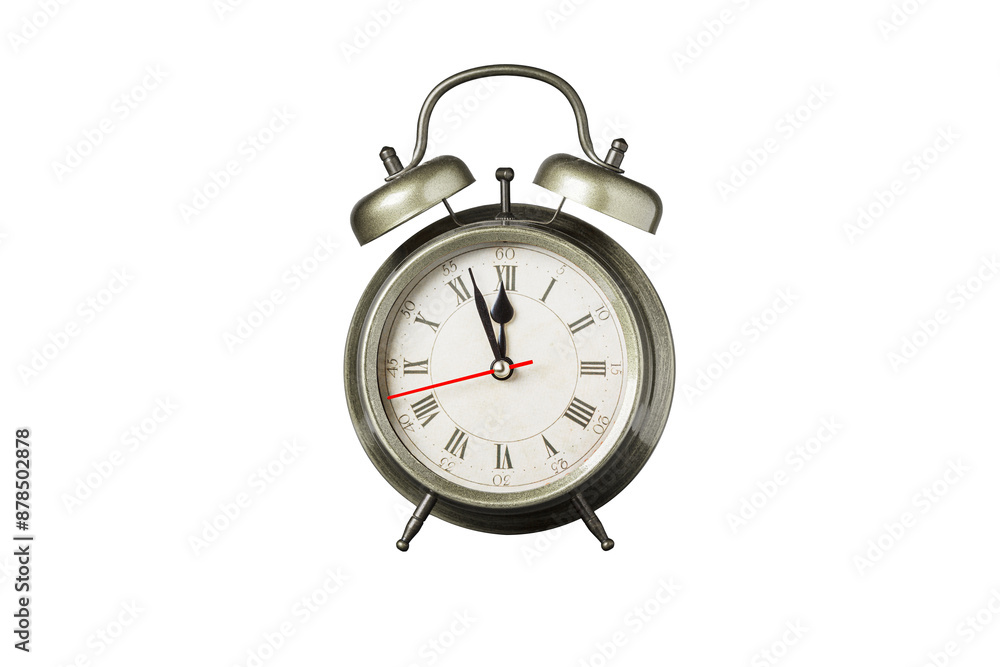 retro clock, pointer clock, green color alarm clock on isolated white background close up retro clock, pointer clock, green color alarm clock on isolated white background close up