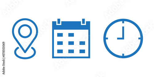 location, time and date icons.