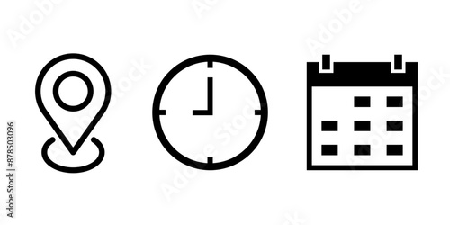 location, time and date icons.