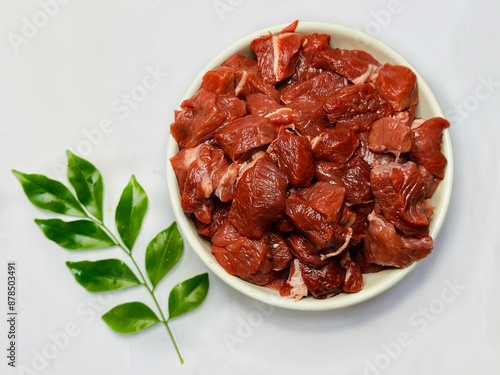 Fresh red meat on white background  photo