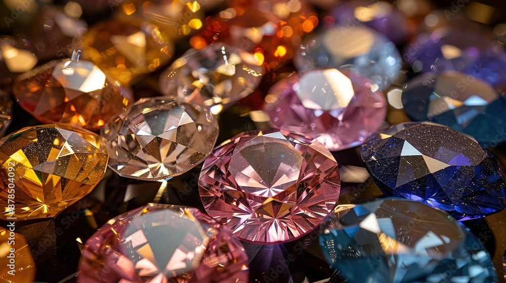 A variety of colored diamonds lay atop a mound of multicolored diamonds stacked one atop the other A variety of colored diamonds lay atop a mound of multicolored diamonds stacked one atop the other