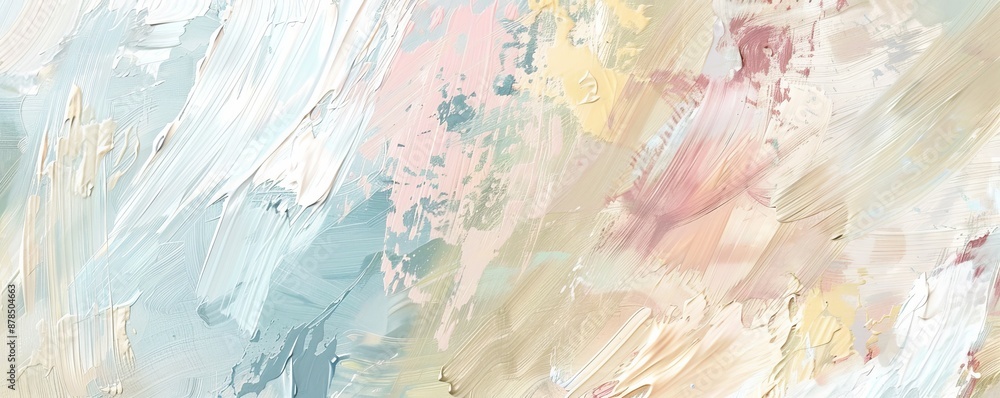 Large brushstrokes are creating an abstract textured background in this oil painting with blue, pink, yellow and white colors Large brushstrokes are creating an abstract textured background in this oil painting with blue, pink, yellow and white colors