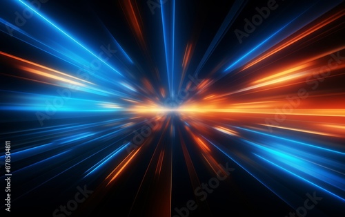 A vibrant burst of neon red, blue, and purple light streaks out of a dark tunnel © Darcraft