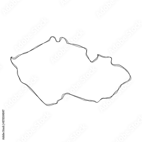Czech Republic country simplified map.Thin triple pencil sketch outline isolated on white background. Simple vector icon