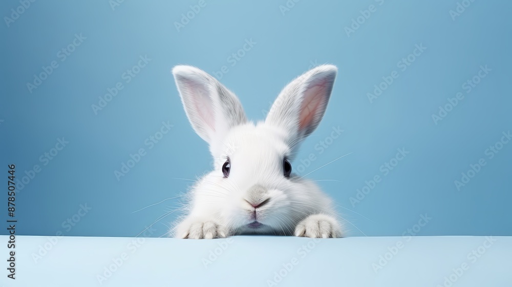 Obraz premium cute animal pet rabbit or bunny white color smiling and laughing isolated with copy space for easter background, rabbit, animal, pet, cute, fur, ear, mammal, background, celebration, generate by AI