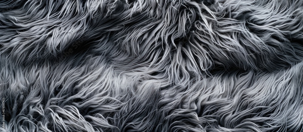 Top-down view of a gray fabric texture pattern and fur background with copy space image, horizontally oriented. Top-down view of a gray fabric texture pattern and fur background with copy space image, horizontally oriented.