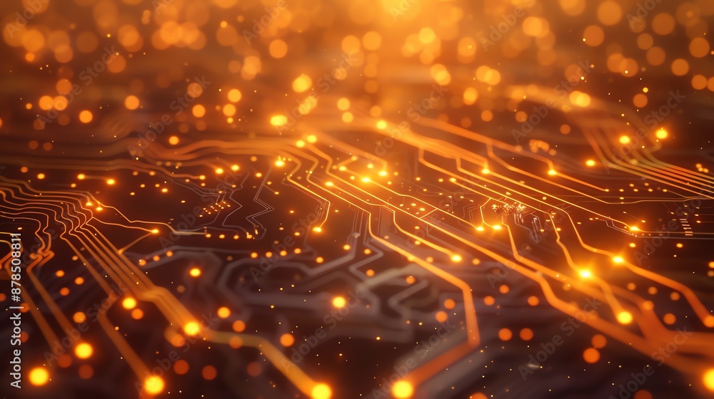 Close-up view of intricate circuit board patterns and connections. Close-up view of intricate circuit board patterns and connections.