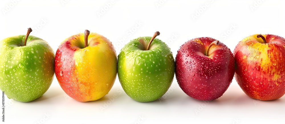 Isolated on a white background, a variety of ripe colorful apples like Fuji, Granny Smith, Red Delicious, and Gala, making a healthy fiber snack, with clipping path and copy space image. Isolated on a white background, a variety of ripe colorful apples like Fuji, Granny Smith, Red Delicious, and Gala, making a healthy fiber snack, with clipping path and copy space image.
