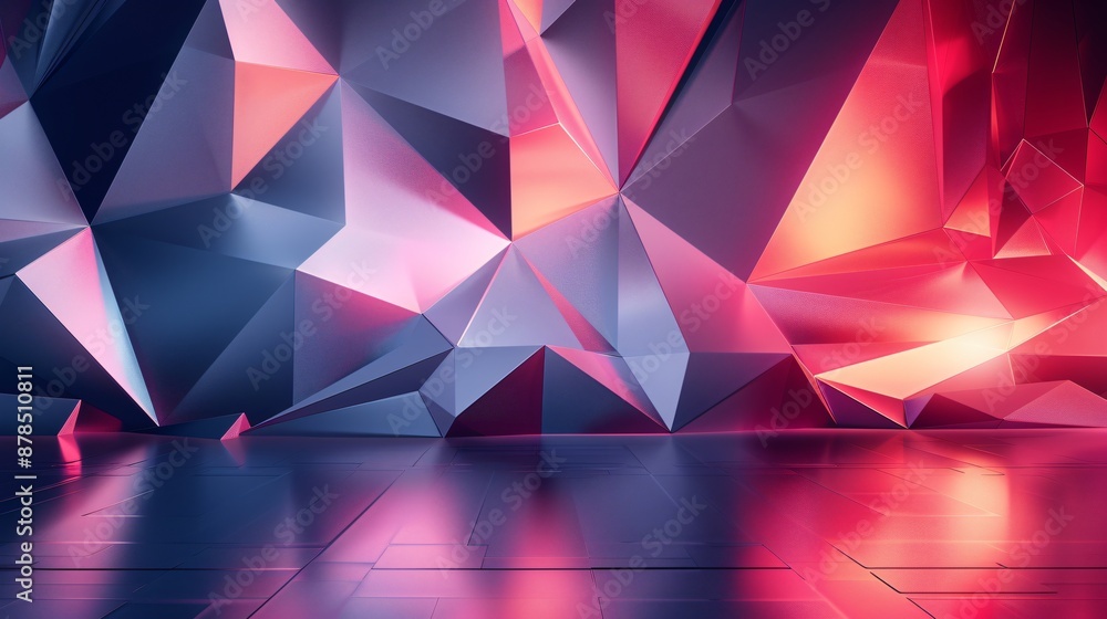 Abstract futuristic 3D ing with geometric shapes and neon lights creating a modern digital background with ample copy space Abstract futuristic 3D ing with geometric shapes and neon lights creating a modern digital background with ample copy space
