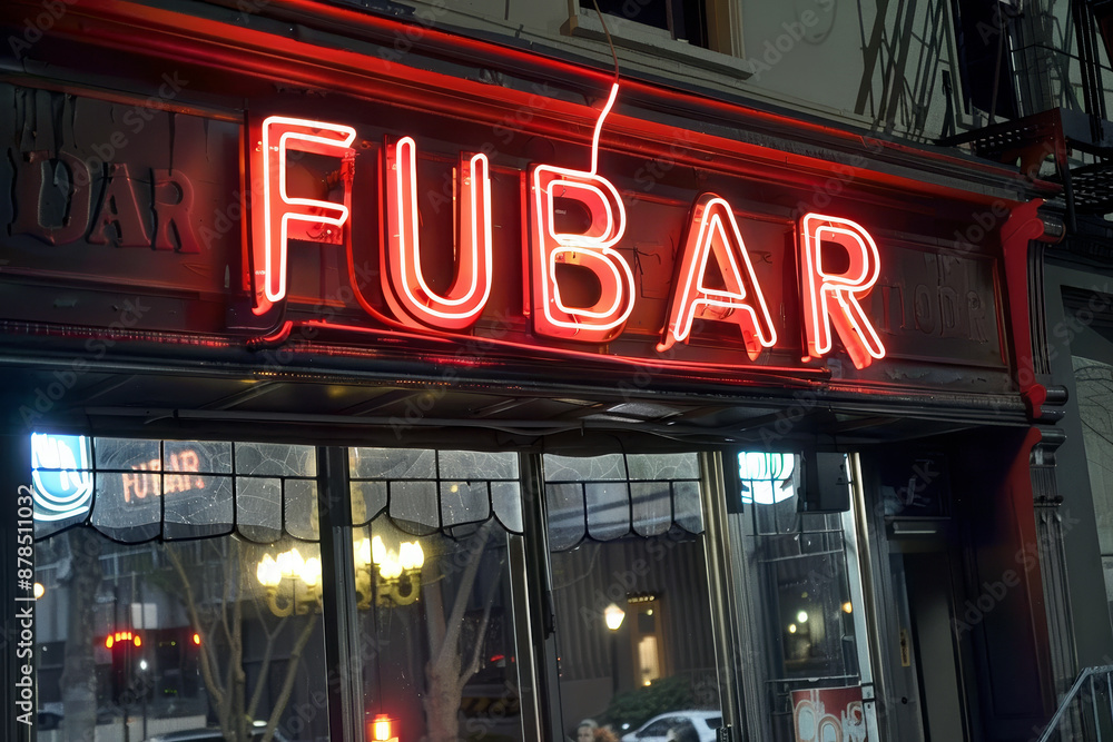 Illuminated FUBAR abbreviation neon sign. Illuminated FUBAR abbreviation neon sign.