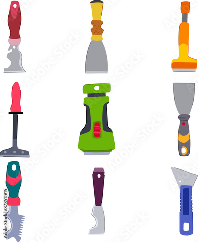 paint scraper set cartoon. knife house, spatula home, wall repair paint scraper sign. isolated symbol vector illustration