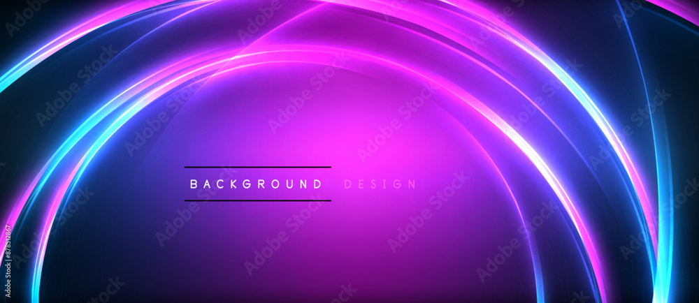 Neon glowing circle rays, light round lines in the dark, planet style neon wave lines. Energetic electric concept design for wallpaper, banner, background Neon glowing circle rays, light round lines in the dark, planet style neon wave lines. Energetic electric concept design for wallpaper, banner, background