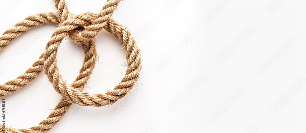 Top view of hemp rope with loop isolated on white background for copy space image. Top view of hemp rope with loop isolated on white background for copy space image.